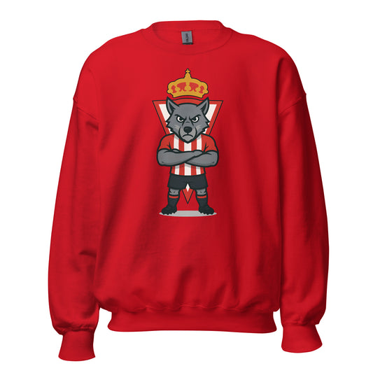 Sudadera Sporting Gijón roja equipo fútbol imagen Lobo front