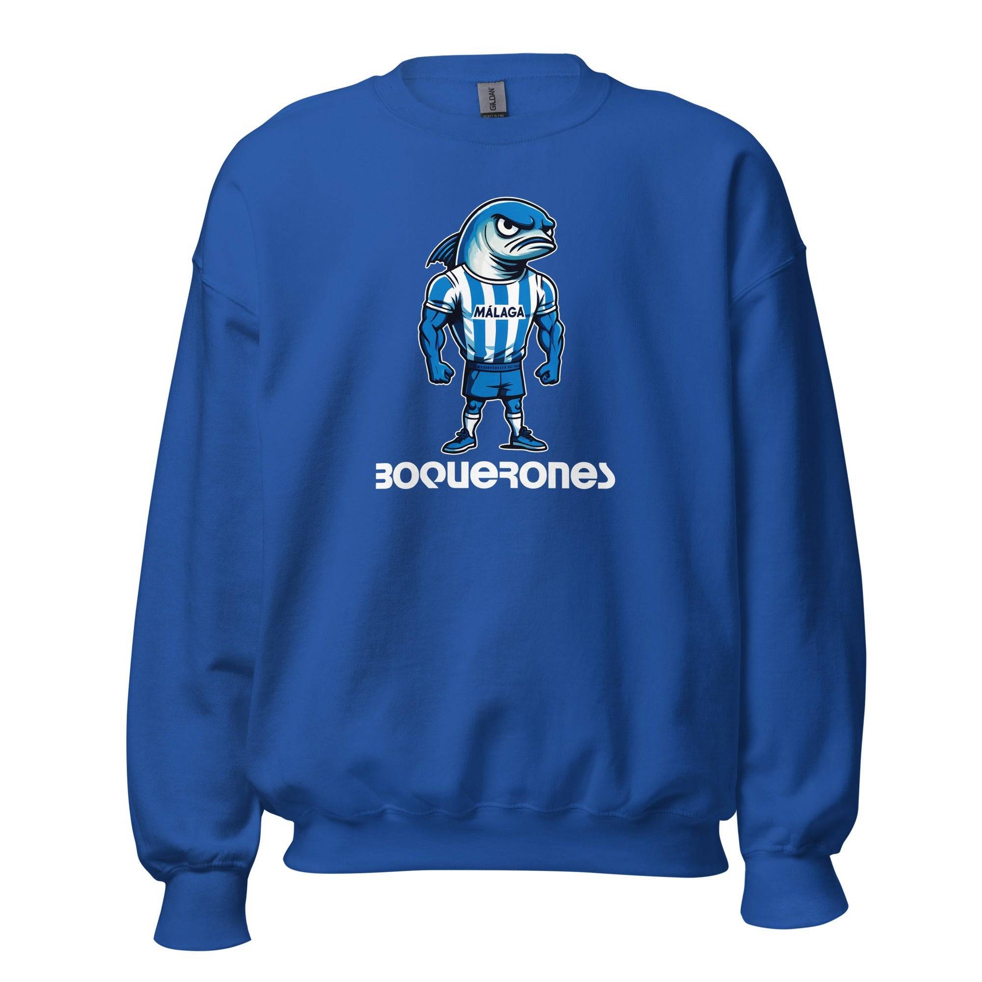 Sudadera Málaga azul equipo fútbol Boquerones con boquerón front