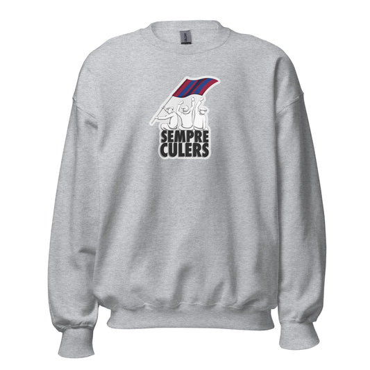 Sudadera gris FC Barcelona equipo fútbol Salid y Disfrutad Johan Cruyff front