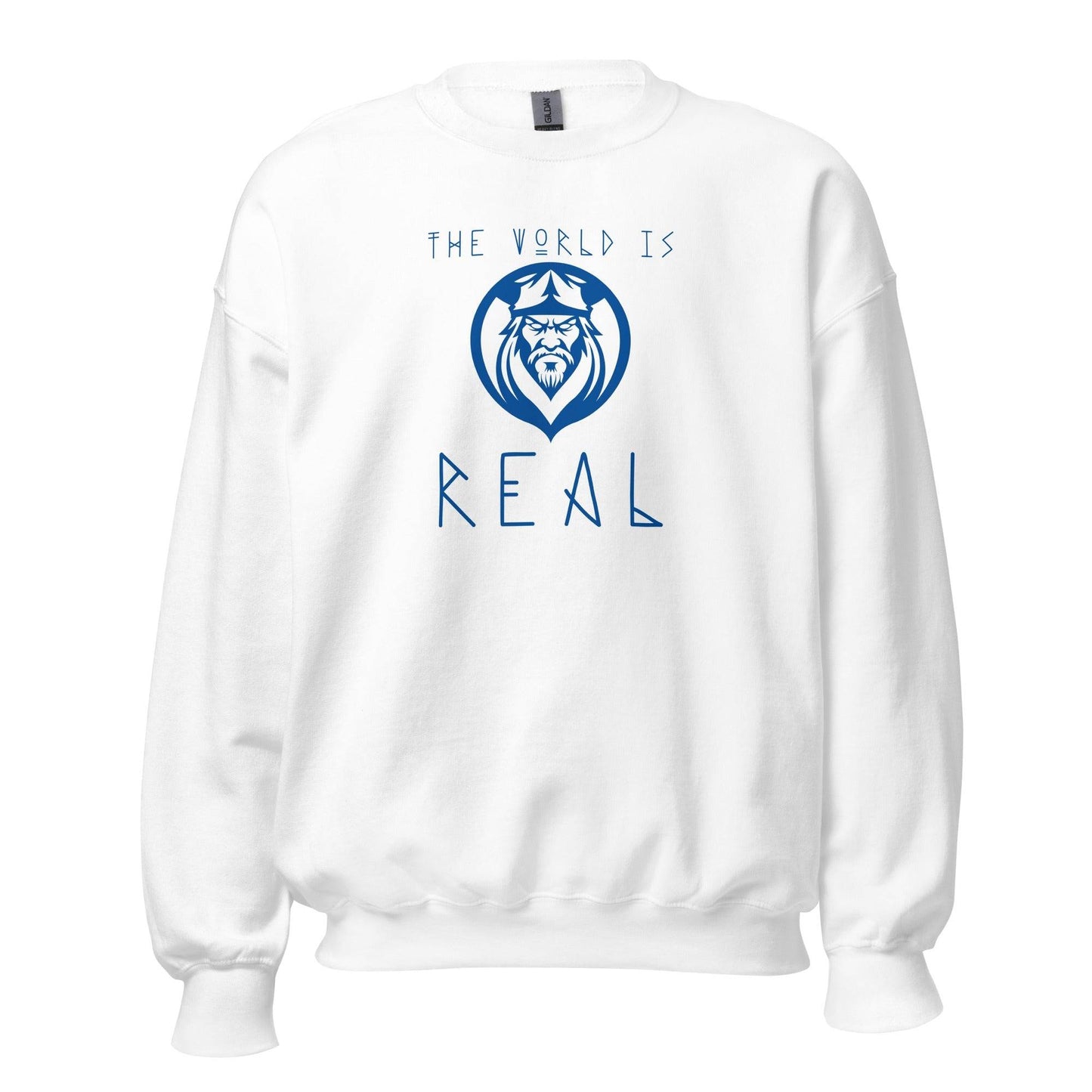 Sudadera blanca Real Madrid equipo fútbol The World is Real vikingo front