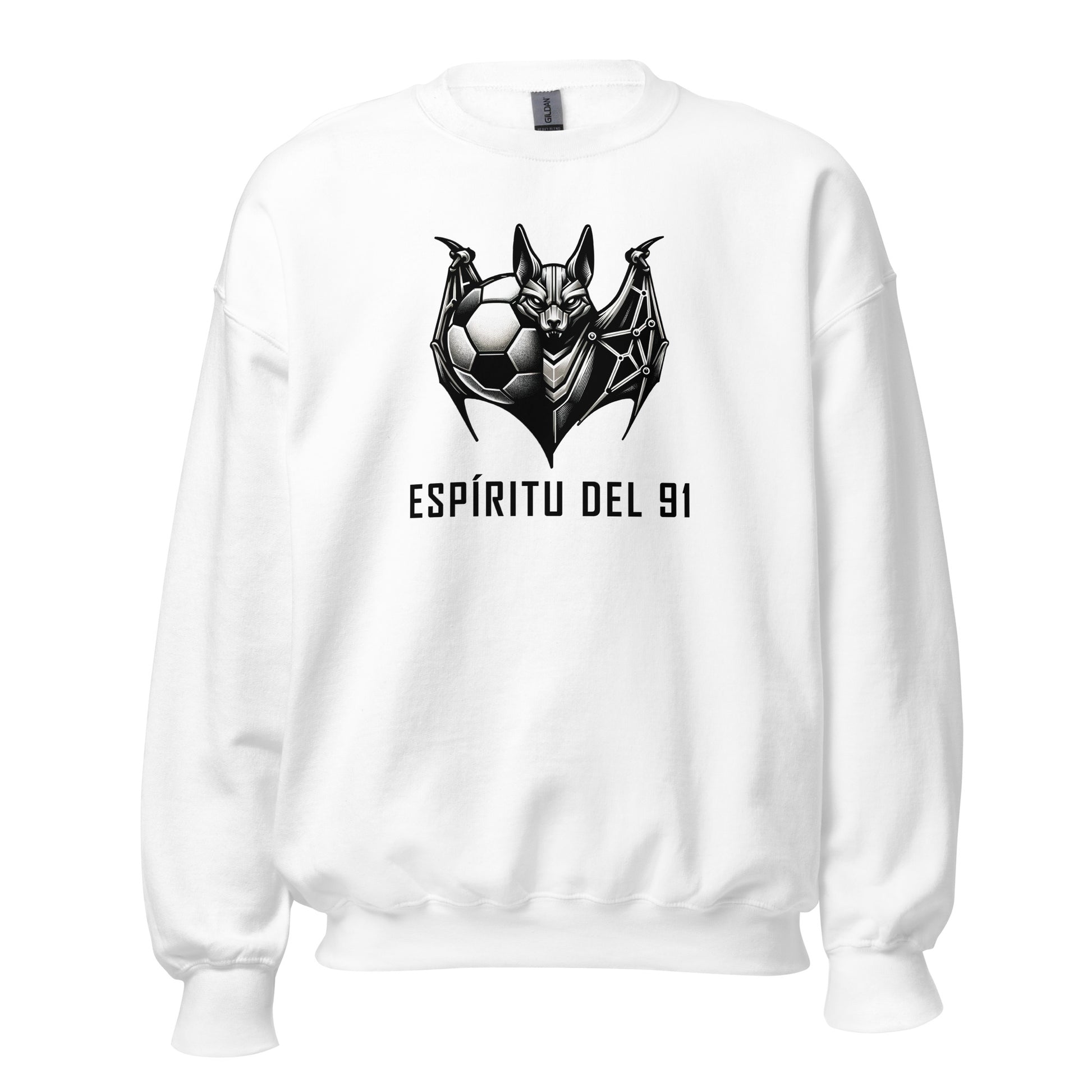 Sudadera blanca Albacete equipo fútbol Espíritu del 91 con murciélago front