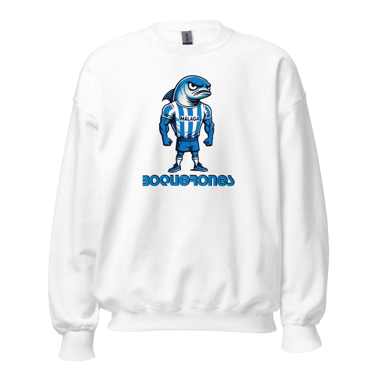 Sudadera Málaga blanca equipo fútbol Boquerones con boquerón front