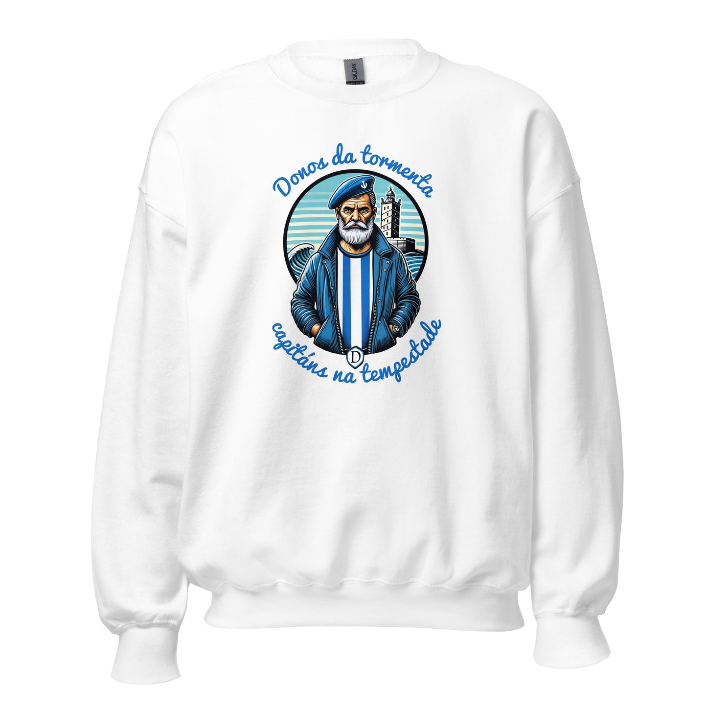 Sudadera Deportivo Coruña blanca equipo fútbol Donos da Tempestade con imagen marinero front