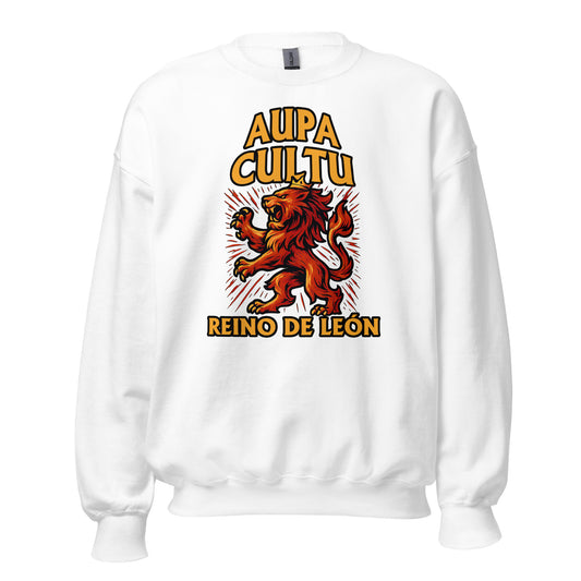 Sudadera Cultural Leonesa blanca equipo fútbol Aupa Cultu con imagen león front