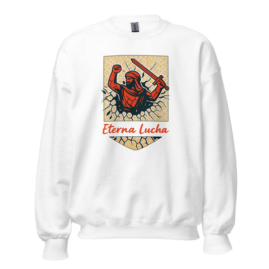 Sudadera Granada blanca equipo fútbol Eterna Lucha con imagen guerrero nazarí front