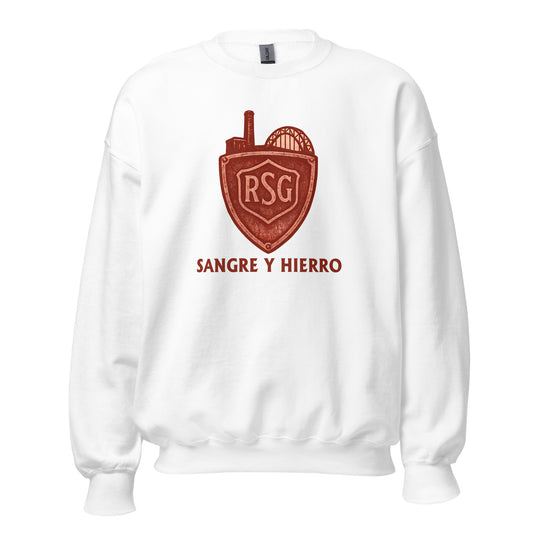 Sudadera Sporting Gijón blanca equipo fútbol Sangre y Hierro front