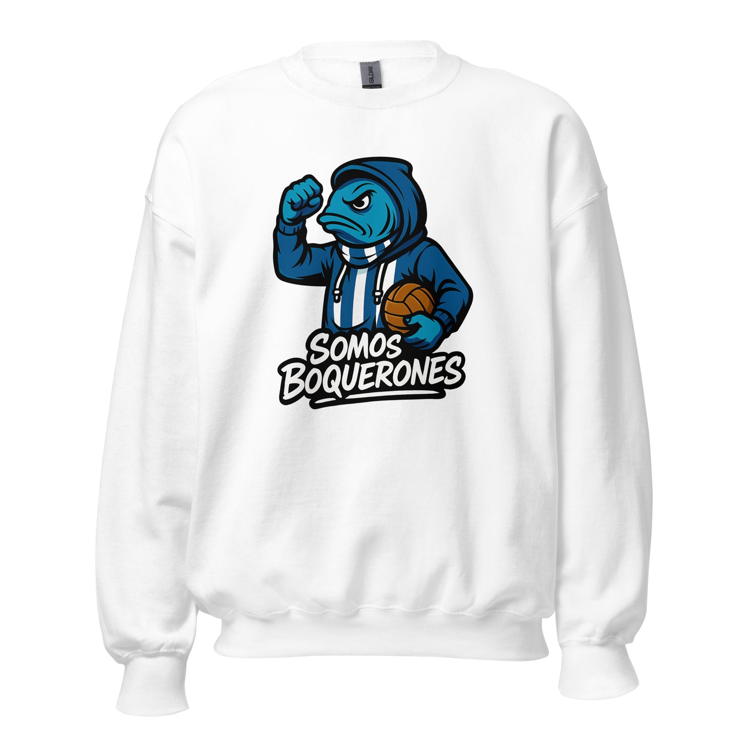 Sudadera Málaga blanca equipo fútbol Somos Boquerones front