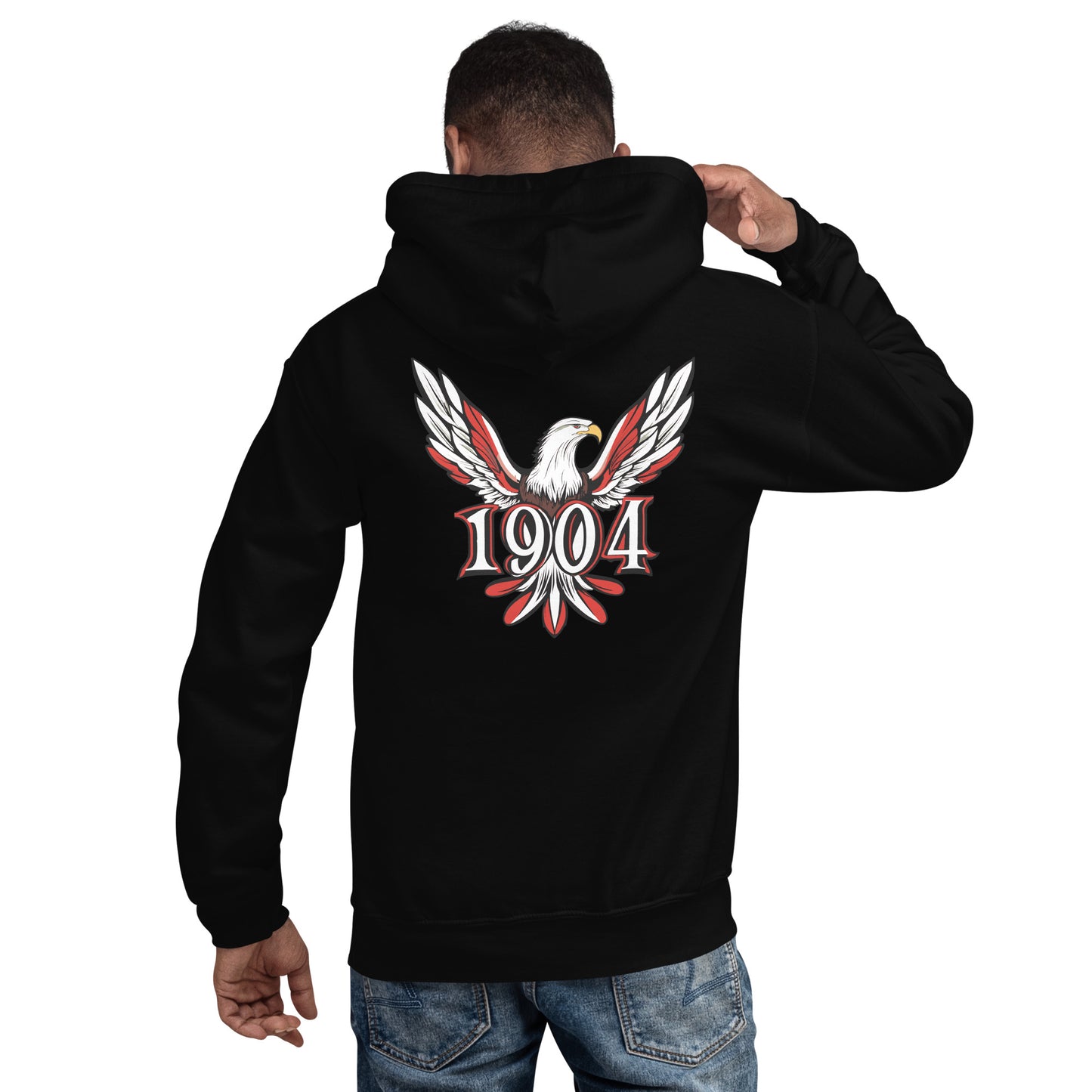 Sudadera capucha negra Benfica equipo fútbol 1904 con imagen águila back