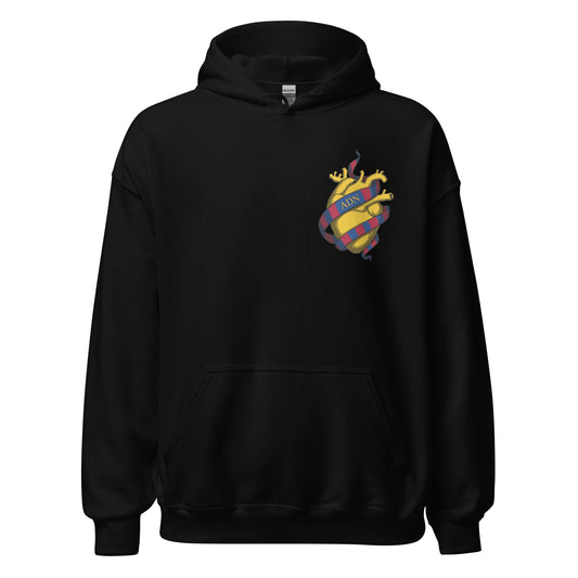 Sudadera capucha negra FC Barcelona equipo fútbol ADN Cor groc front