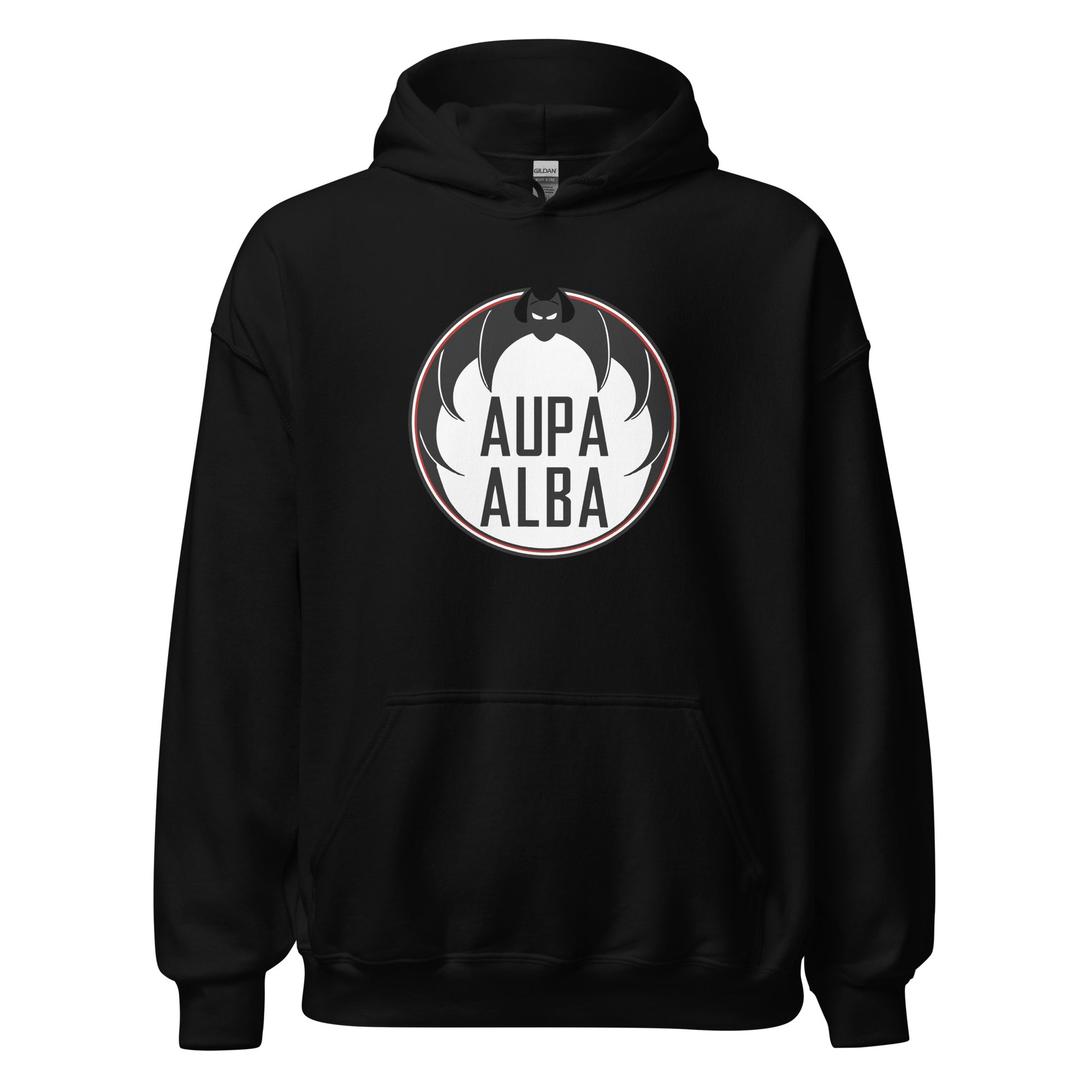 Sudadera capucha negra Albacete equipo fútbol Aupa Alba Murciélago front