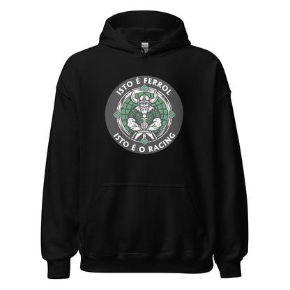 Sudadera capucha negra Racing Ferrol equipo fútbol Isto é Racing Isto é Ferrol front