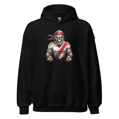 Hoodie Rayo Vallecano negro equipo fútbol VK con calavera front