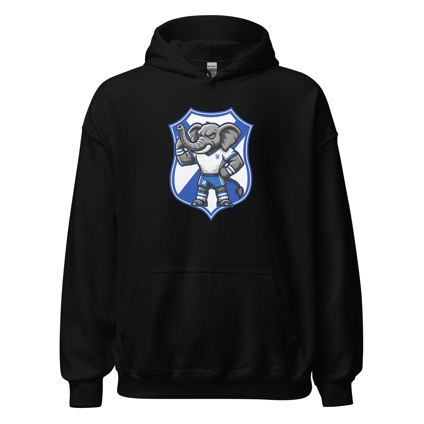 Hoodie Tenerife negro equipo fútbol con imagen Elio y escudo front