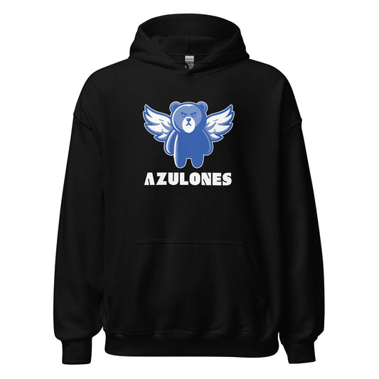 Hoodie Getafe negro equipo fútbol Azulones con oso alado front