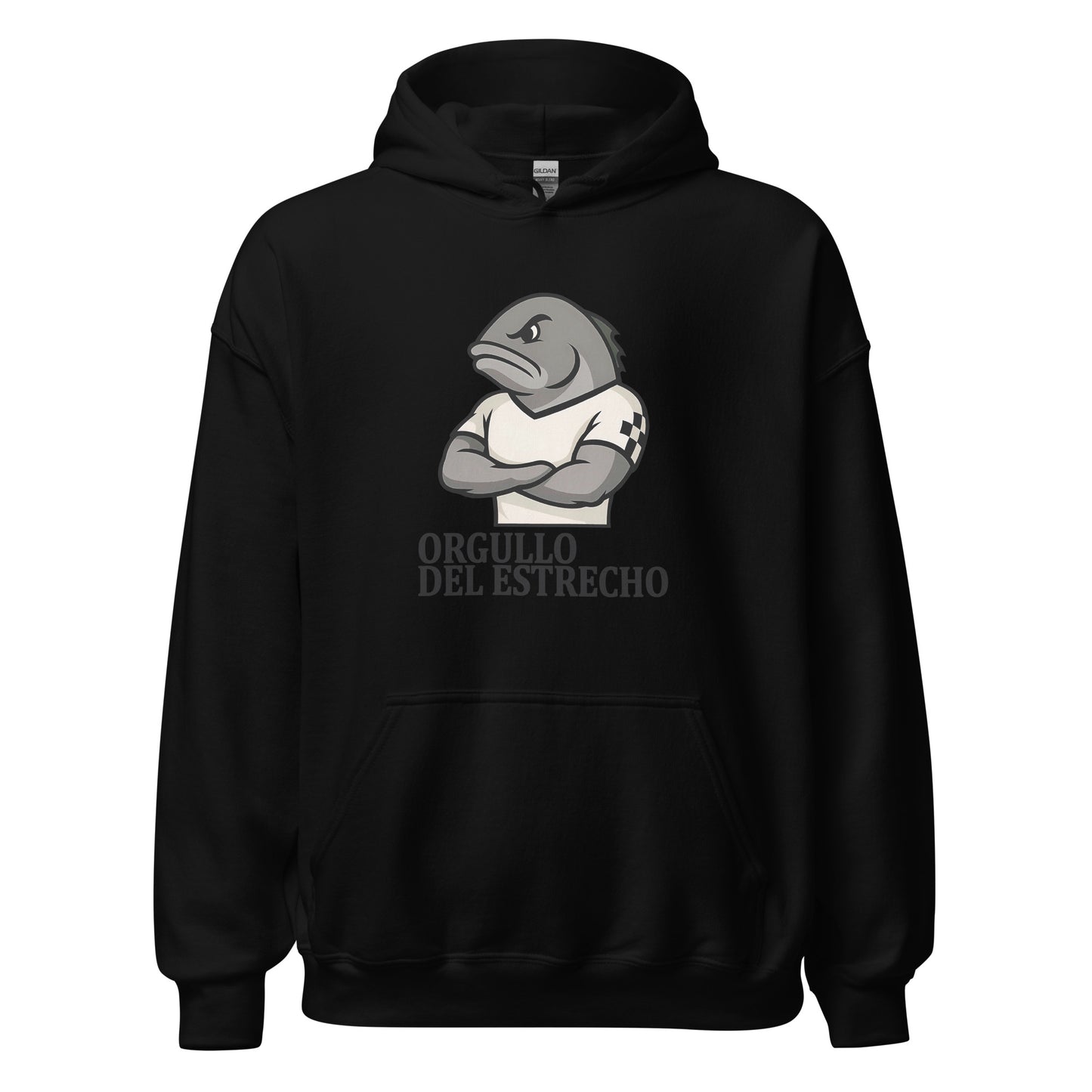 Hoodie Ceuta negro equipo fútbol Orgullo del estrecho con imagen caballa front