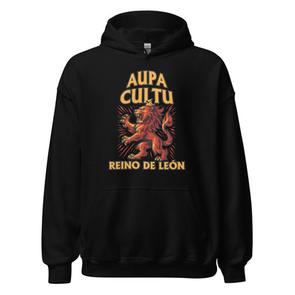 Hoodie Cultural Leonesa negro equipo fútbol Aupa Cultu con imagen león front