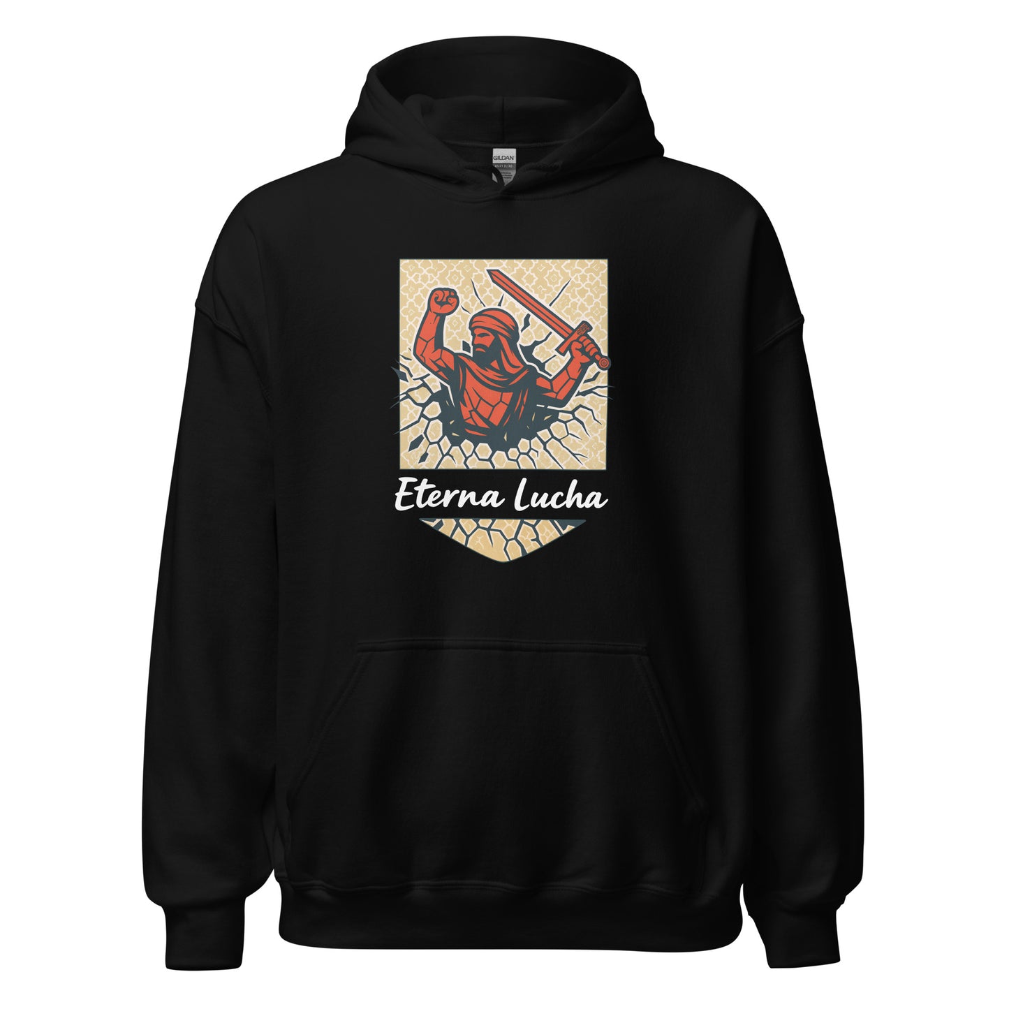 Hoodie Granada negro equipo fútbol Eterna Lucha con imagen guerrero nazarí front