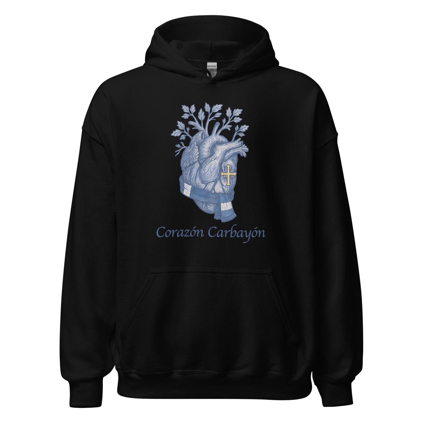 Hoodie Oviedo negro equipo fútbol Corazón Carbayón con imagen corazón front