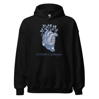 Hoodie Oviedo negro equipo fútbol Corazón Carbayón con imagen corazón front