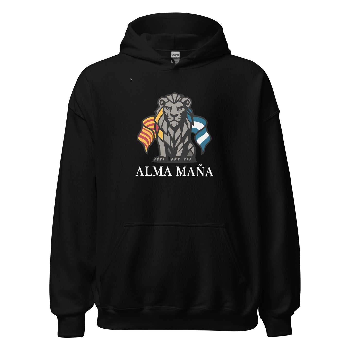 Hoodie Zaragoza negro equipo fútbol Alma Maña con imagen león front