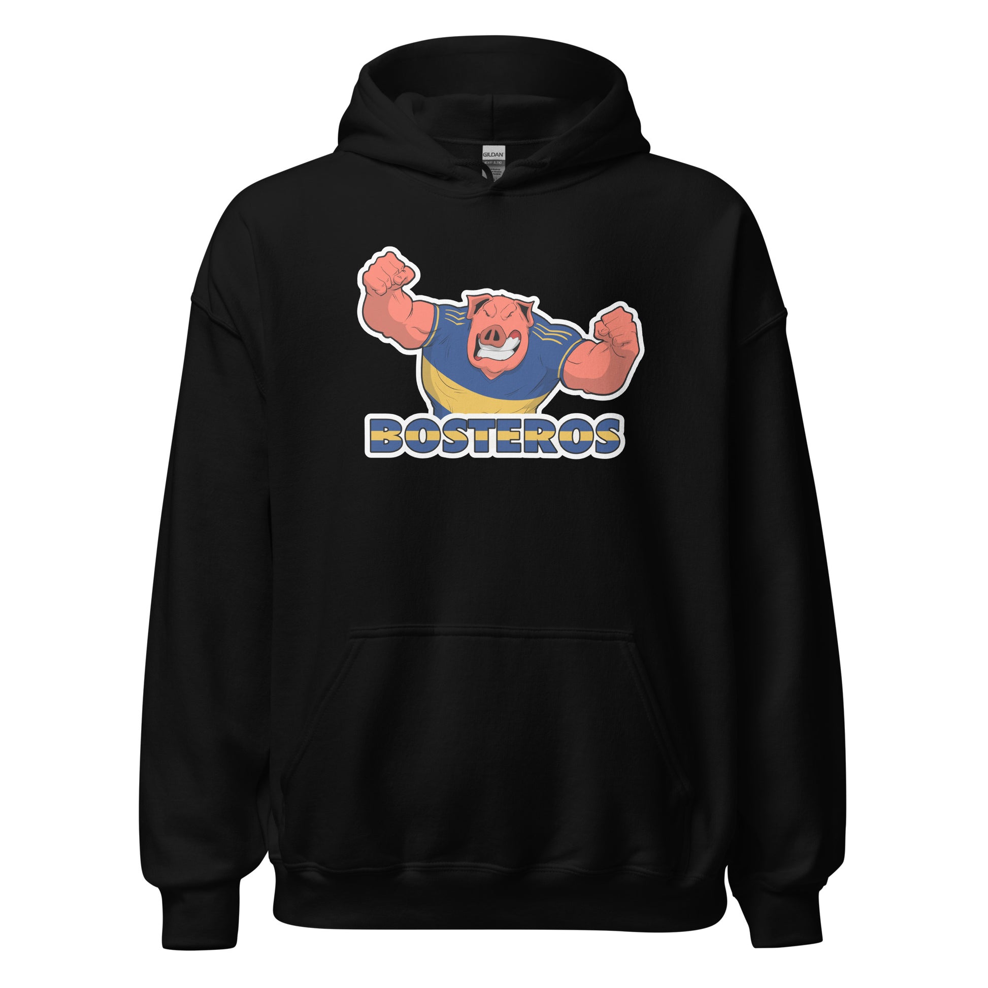 Hoodie Boca Junior negro equipo fútbol Bosteros con imagen cerdo front