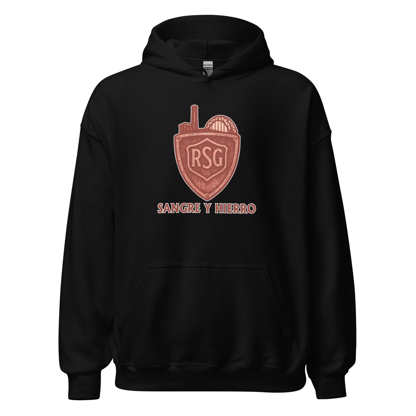 Hoodie Sporting Gijón negro equipo fútbol Sangre y Hierro front
