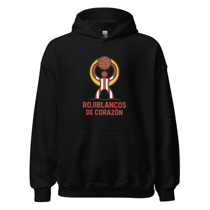 Hoodie Almería negro equipo fútbol Rojiblancos de Corazón front