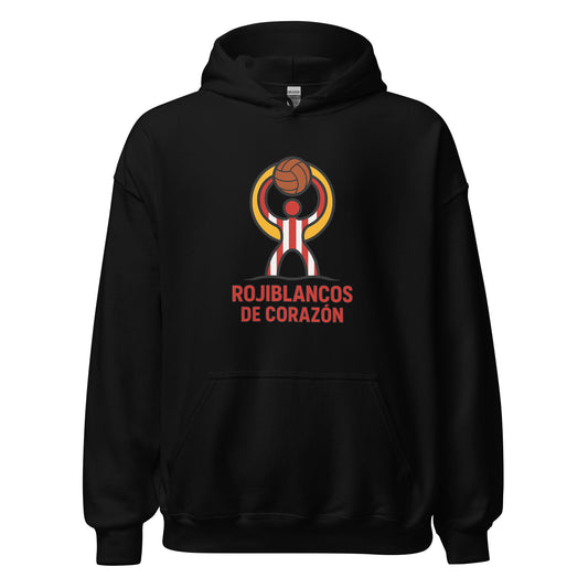 Hoodie Almería negro equipo fútbol Rojiblancos de Corazón front