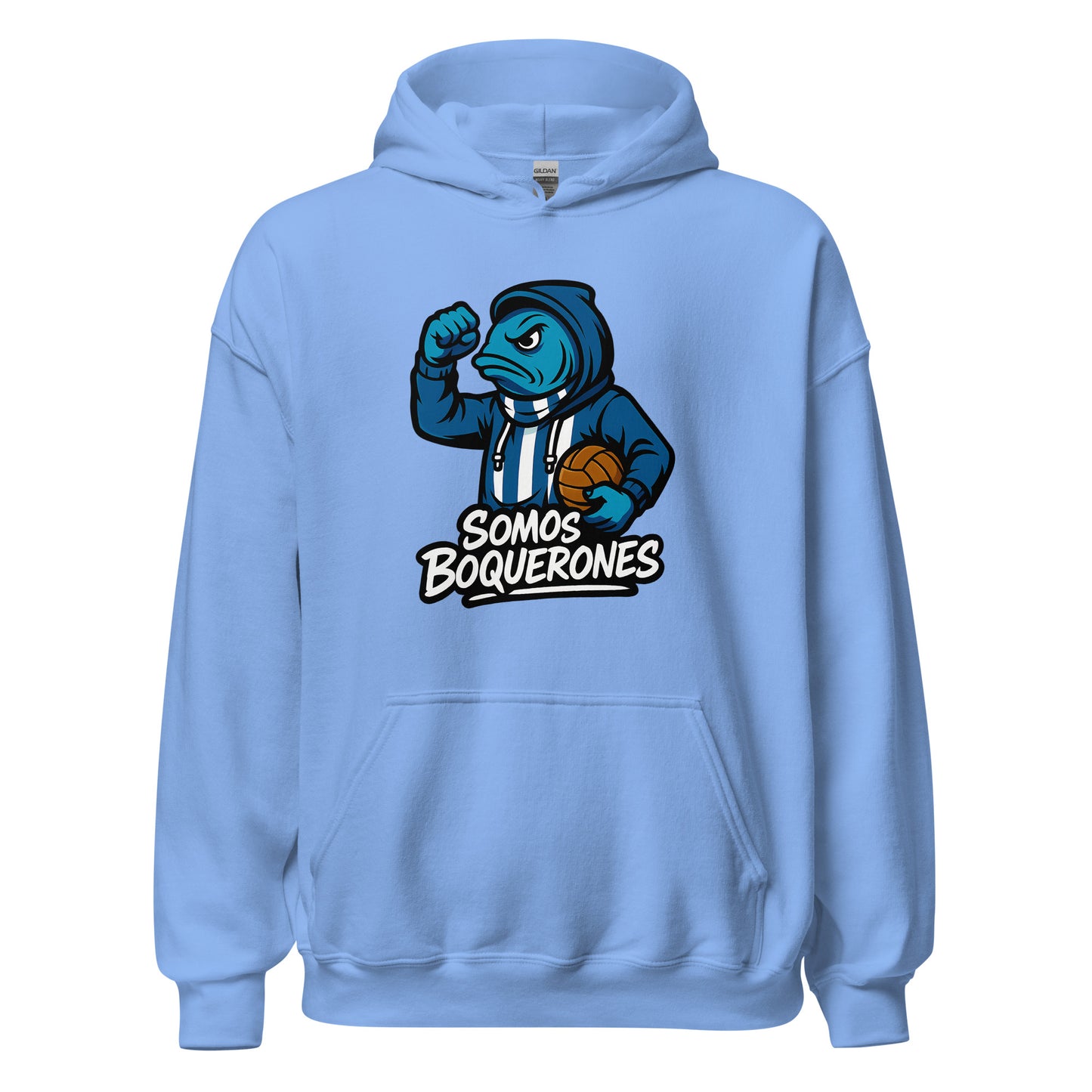 Hoodie Málaga azul carolina equipo fútbol Somos Boquerones front