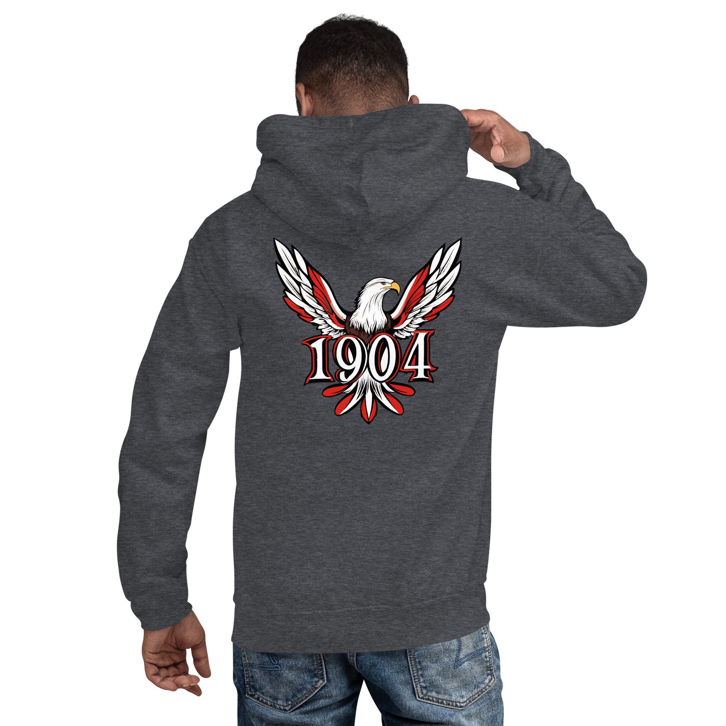 Sudadera capucha gris Benfica equipo fútbol 1904 con imagen águila back