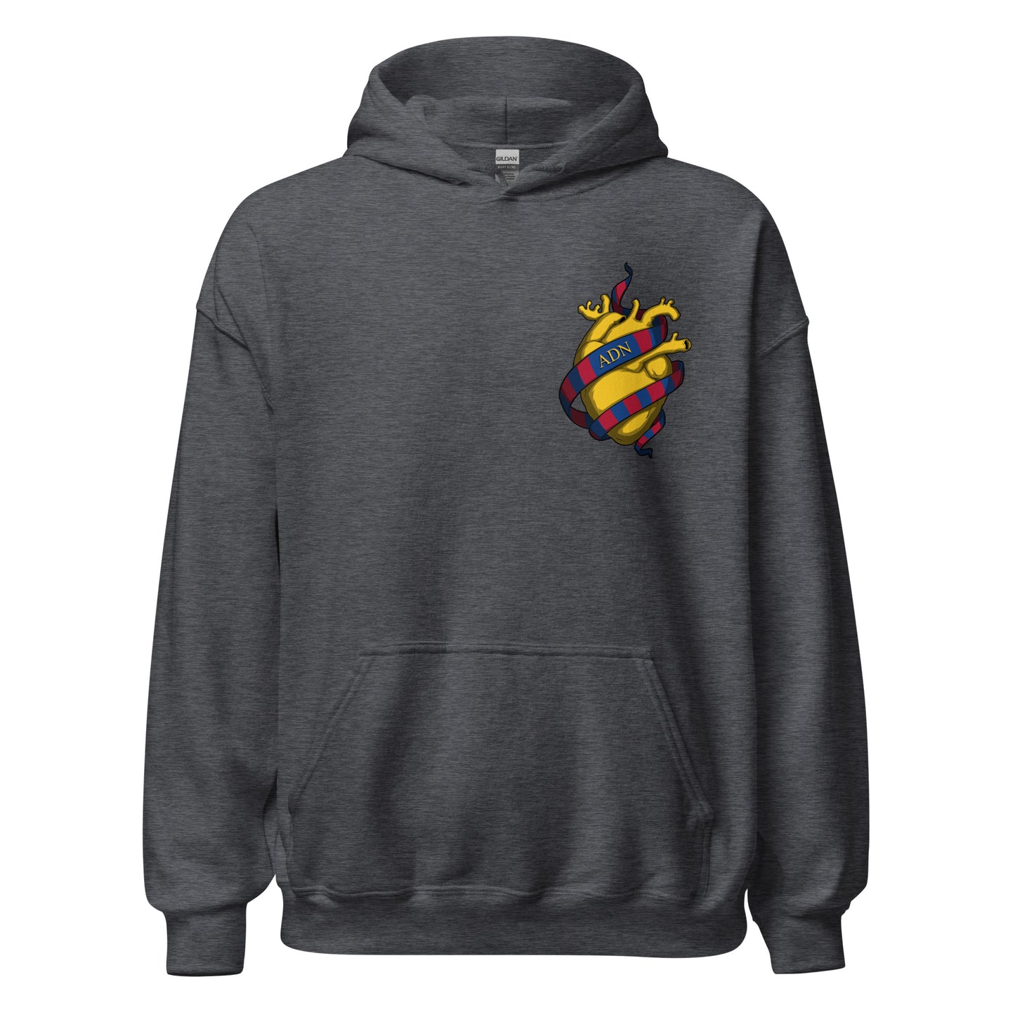 Sudadera capucha gris FC Barcelona equipo fútbol ADN Cor groc front