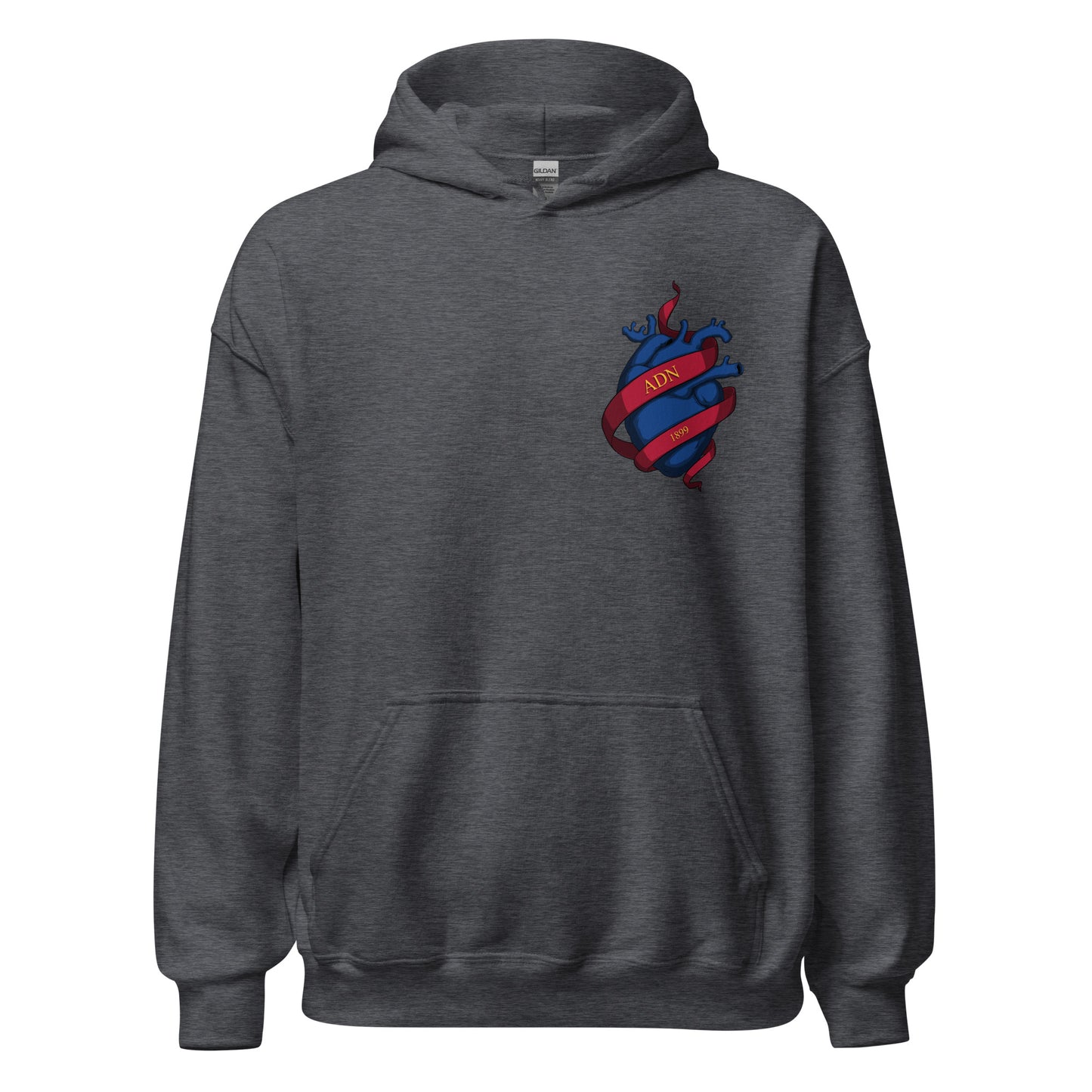 Sudadera capucha gris FC Barcelona equipo fútbol ADN Cor blau front