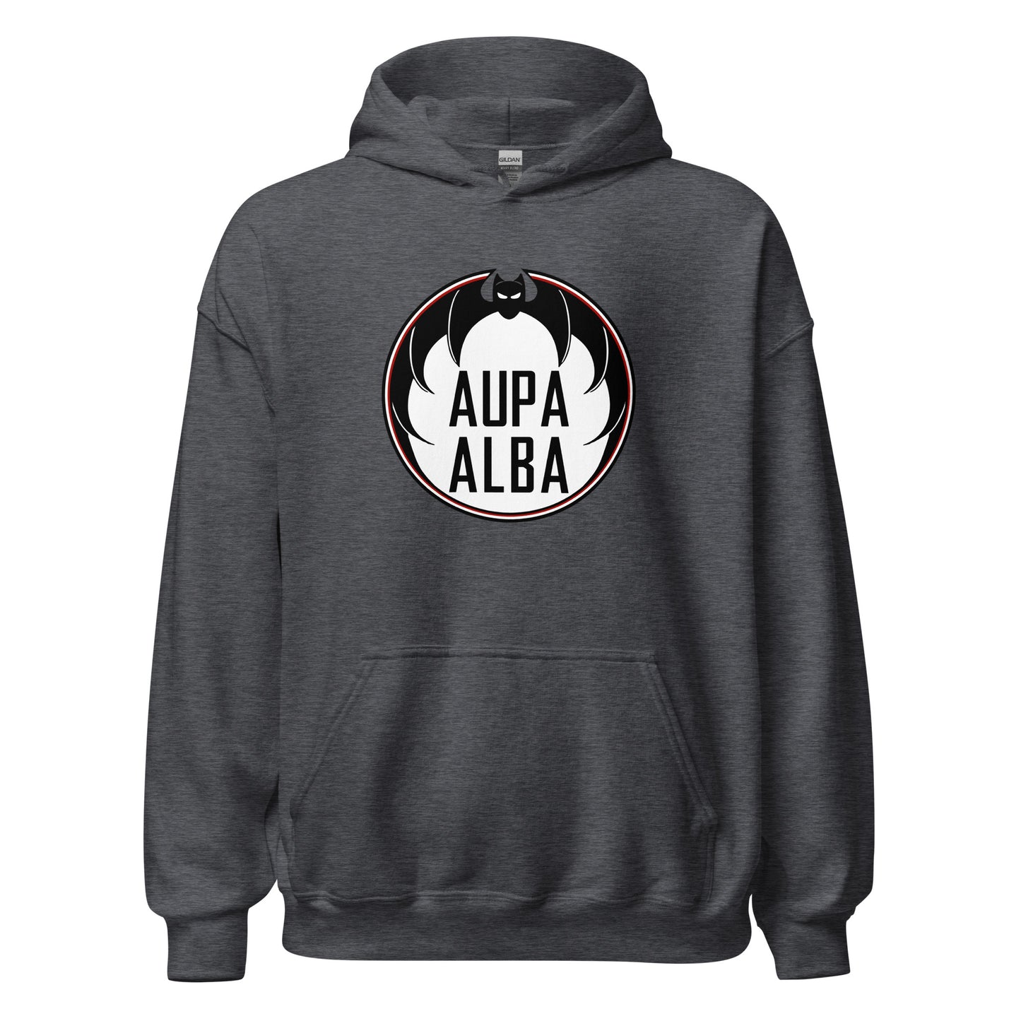 Sudadera capucha gris Albacete equipo fútbol Aupa Alba Murciélago front