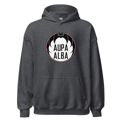 Sudadera capucha gris Albacete equipo fútbol Aupa Alba Murciélago front