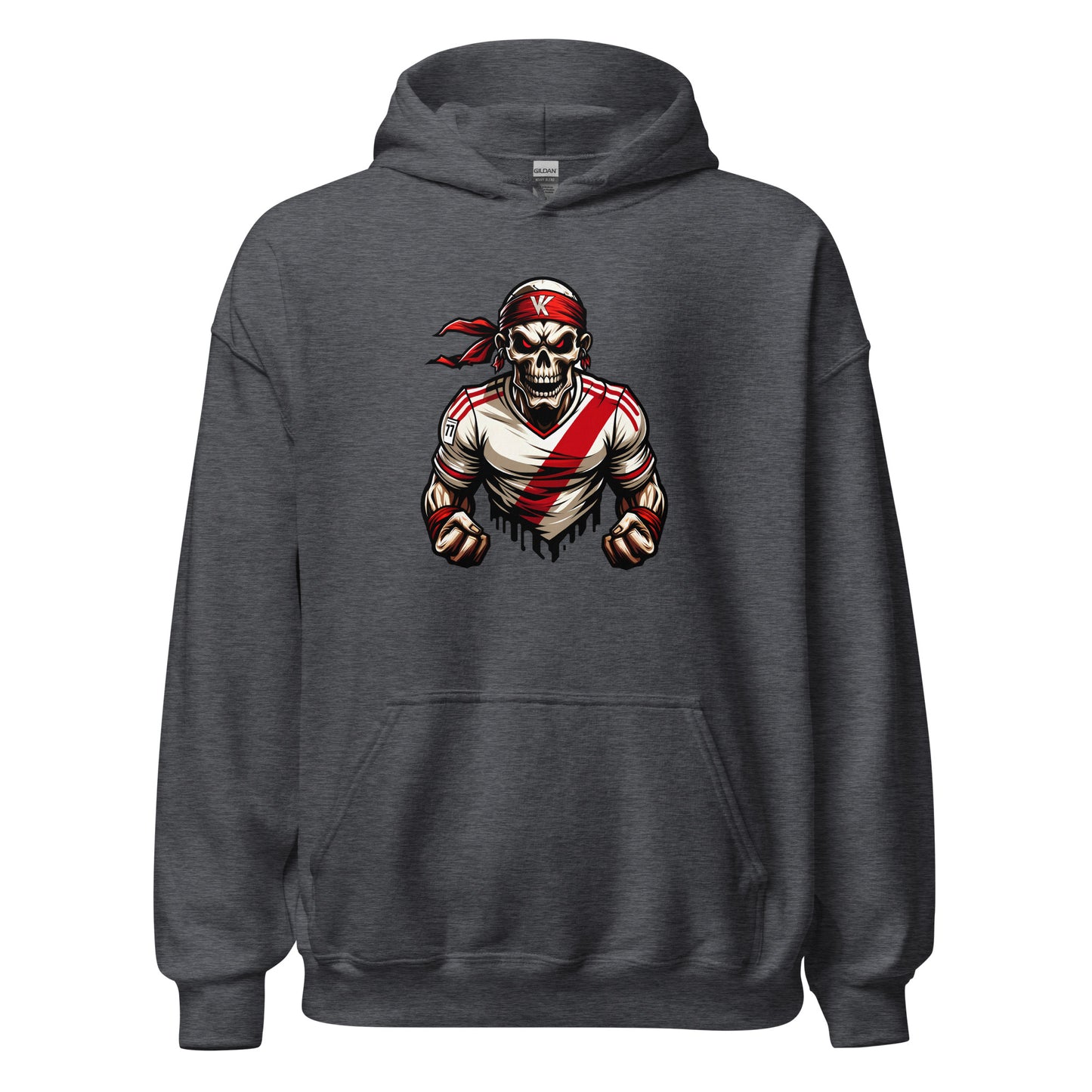 Hoodie Rayo Vallecano gris equipo fútbol VK con calavera front