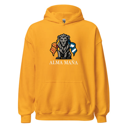 Hoodie Zaragoza amarillo equipo fútbol Alma Maña con imagen león front