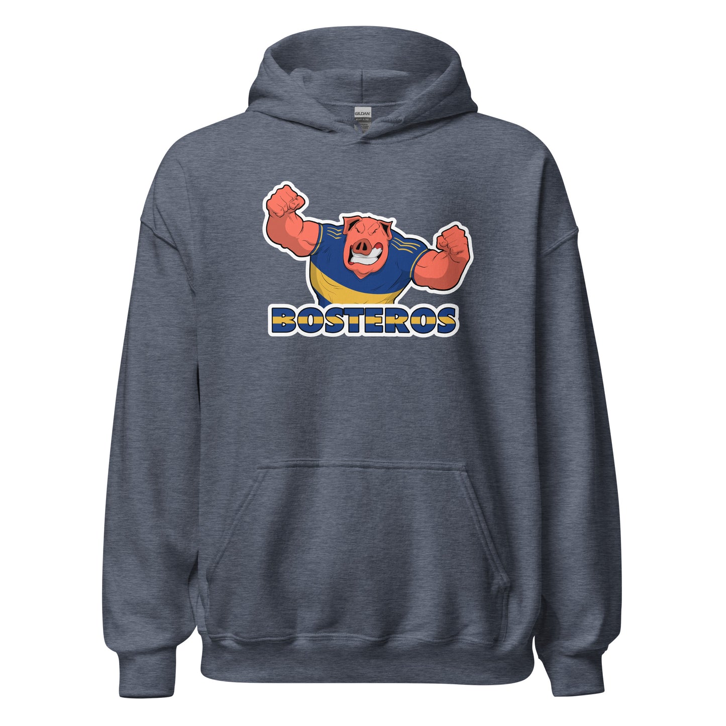 Hoodie Boca Junior gris equipo fútbol Bosteros con imagen cerdo front