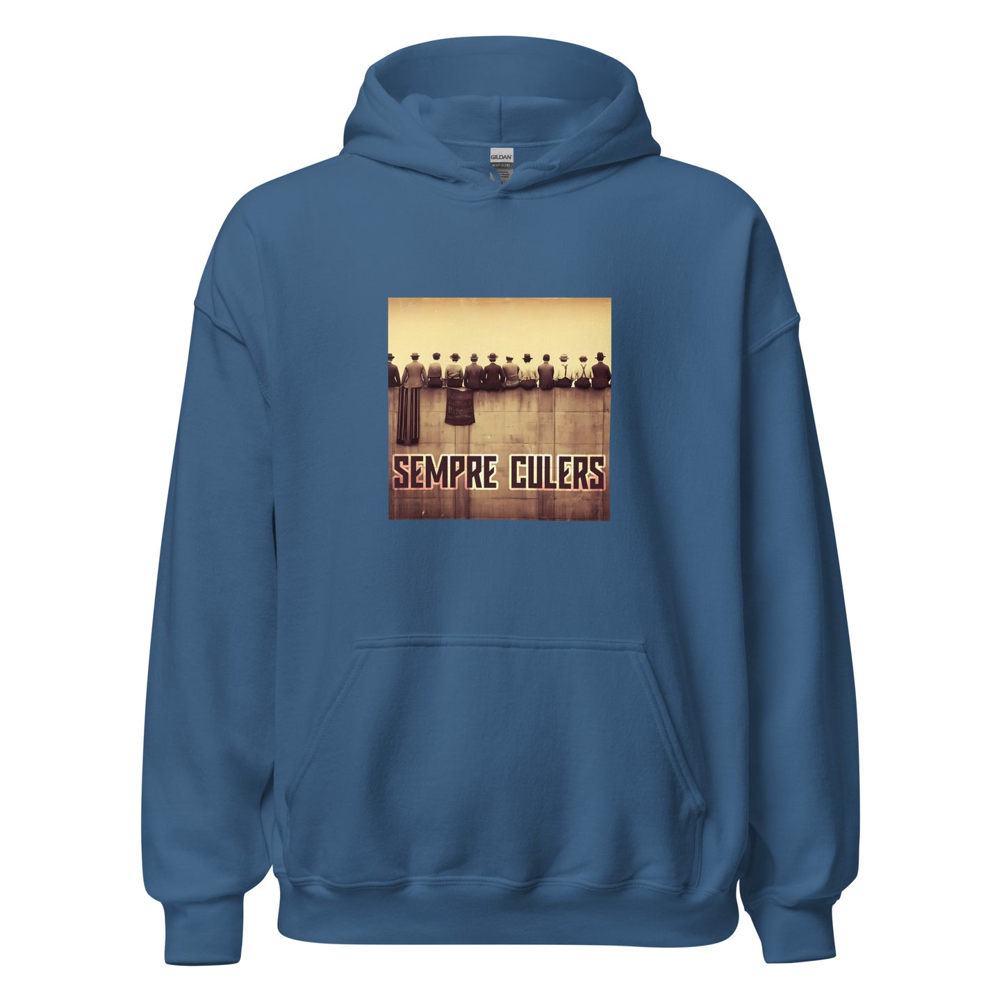 Hoodie Barcelona azul añil Sempre Culers campo Les Corts front