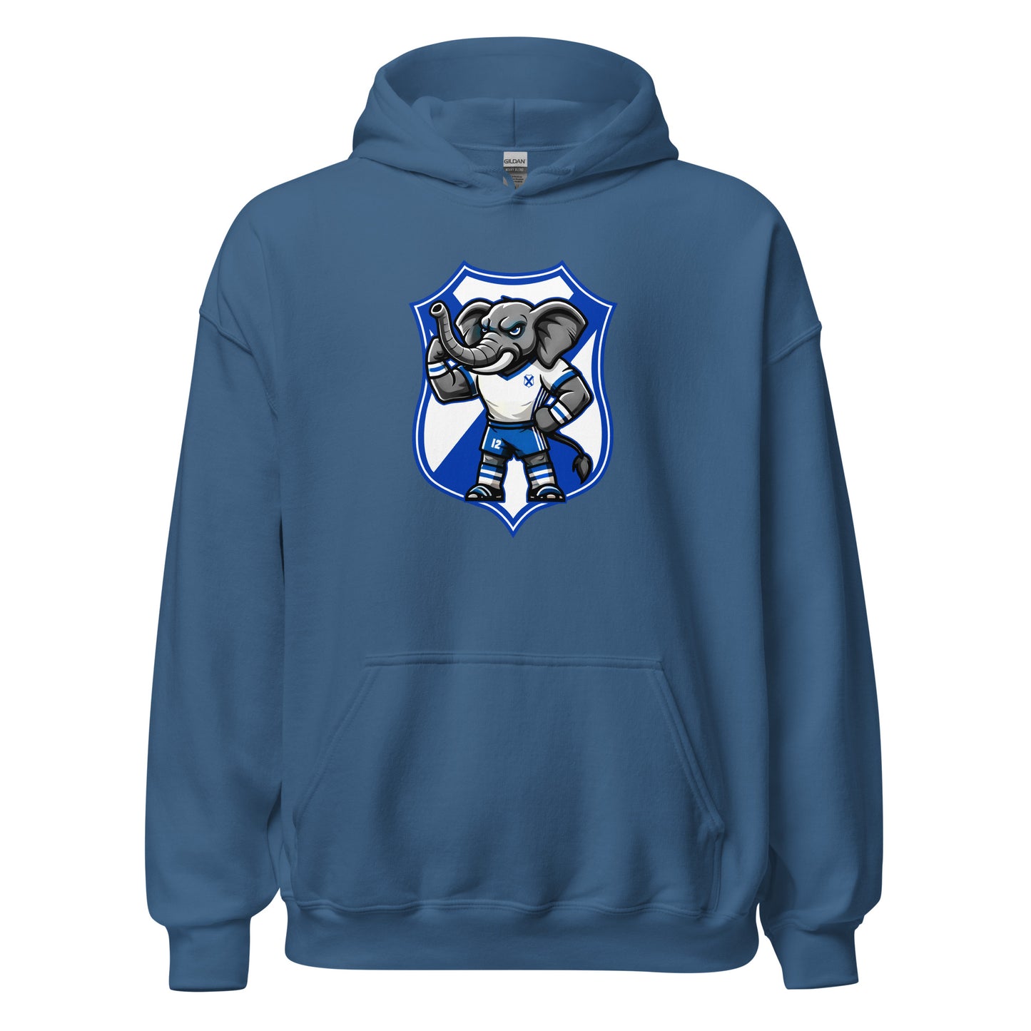 Hoodie Tenerife azul añil equipo fútbol con imagen Elio y escudo front