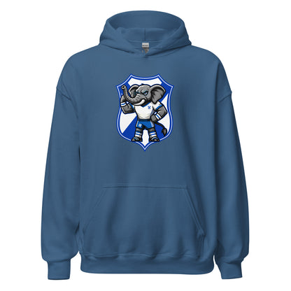 Hoodie Tenerife azul añil equipo fútbol con imagen Elio y escudo front