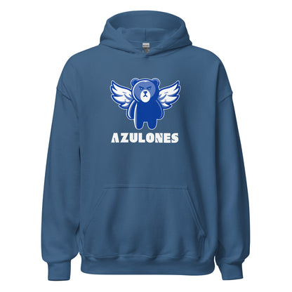 Hoodie Getafe azul añil equipo fútbol Azulones con oso alado front