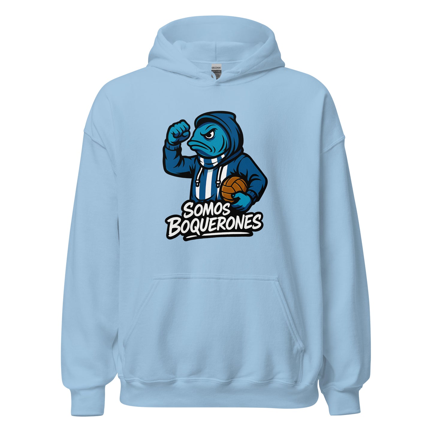 Hoodie Málaga azul claro equipo fútbol Somos Boquerones front