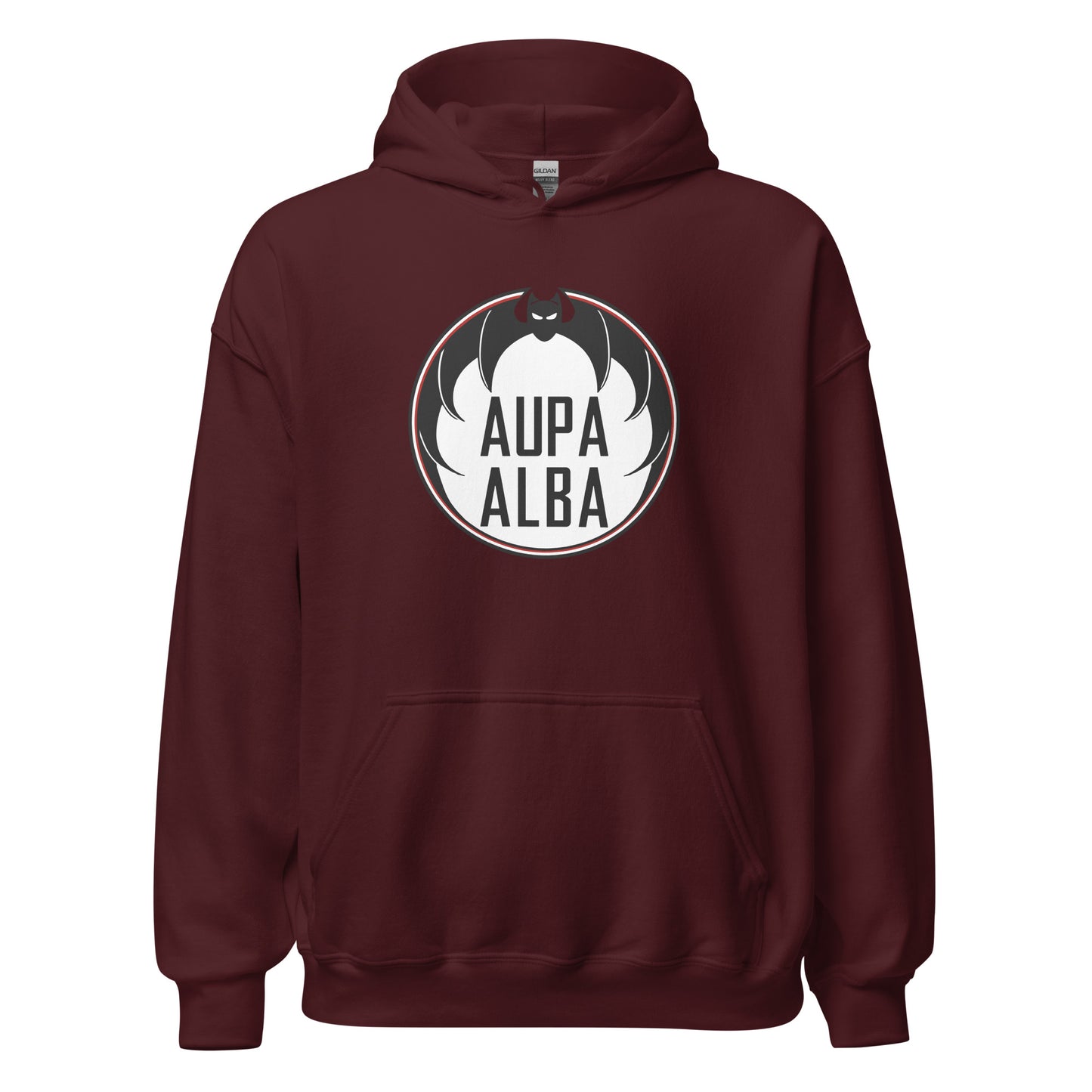 Sudadera capucha marrón Albacete equipo fútbol Aupa Alba Murciélago front