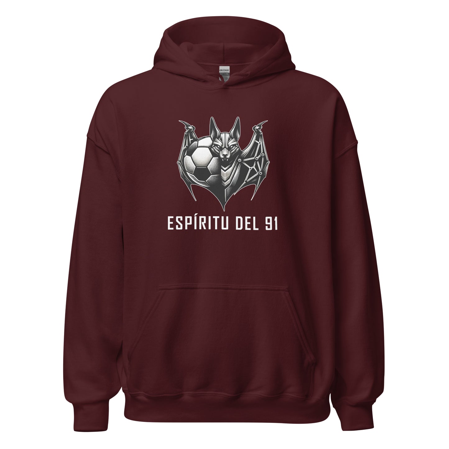 Sudadera capucha lila Albacete equipo fútbol Espíritu del 91 con murciélago front