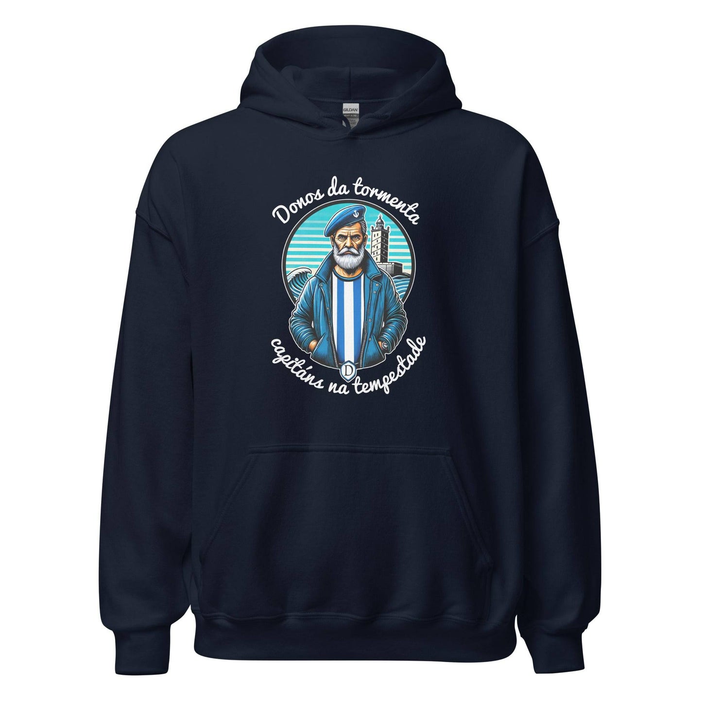 Hoodie Deportivo Coruña navy equipo fútbol Donos da Tempestade con imagen marinero front