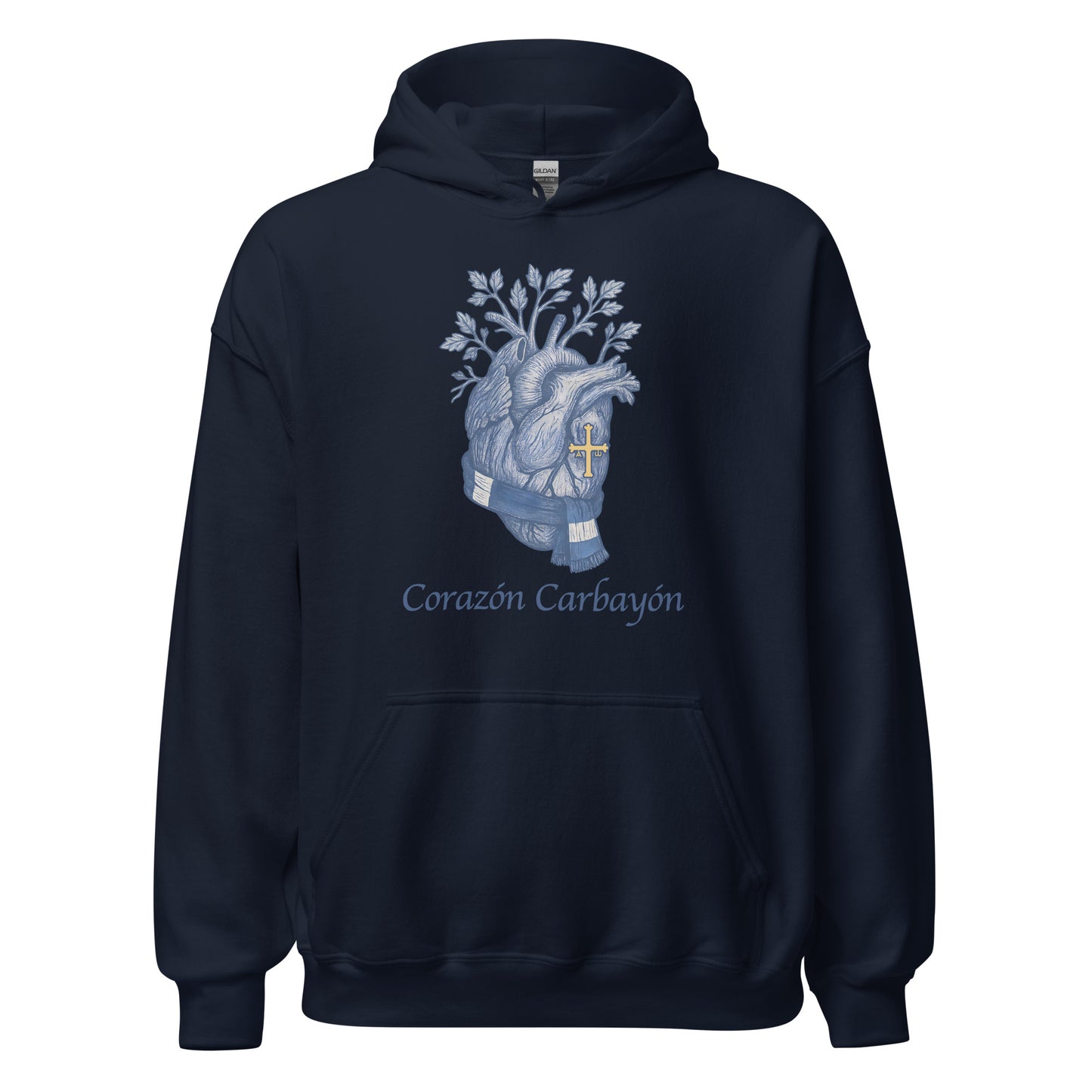 Hoodie Oviedo navy equipo fútbol Corazón Carbayón con imagen corazón front