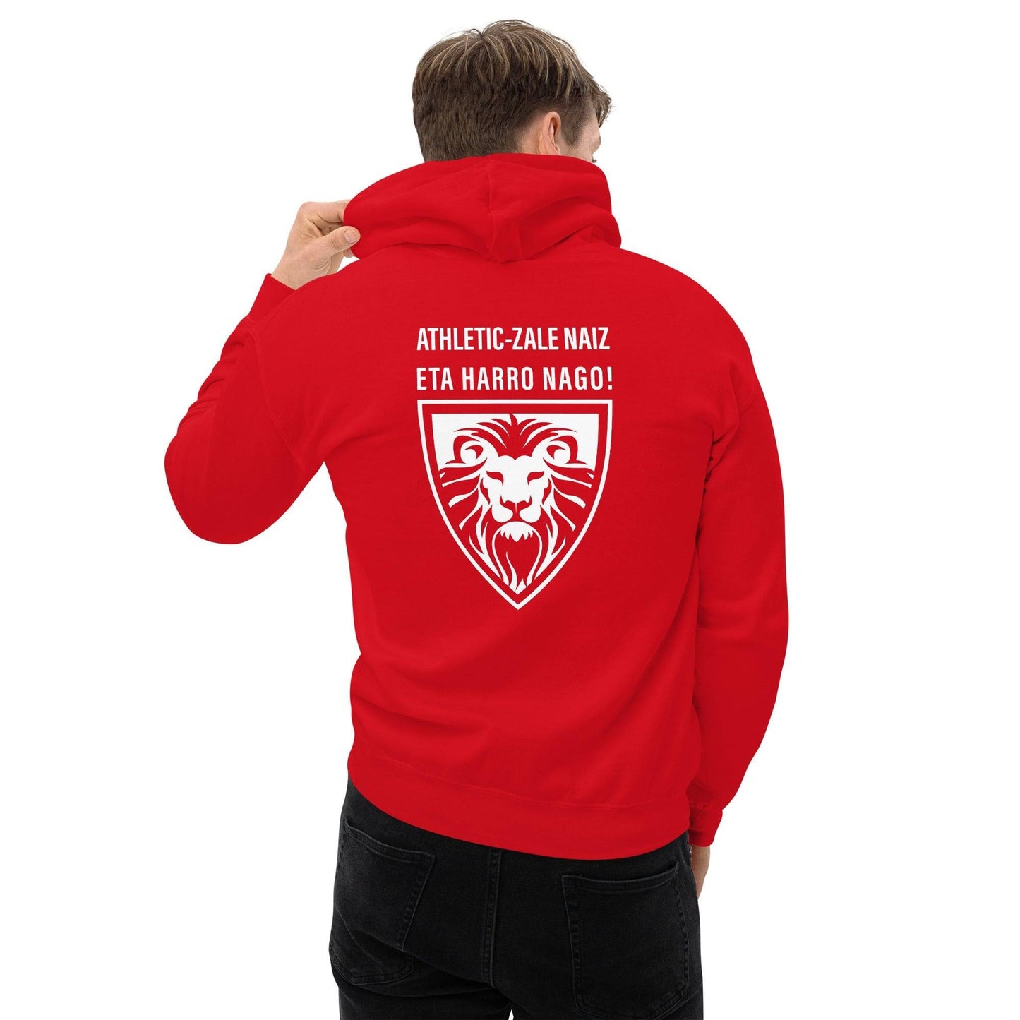 Sudadera capucha roja Athletic Bilbao equipo fútbol Eta harro nago leones back