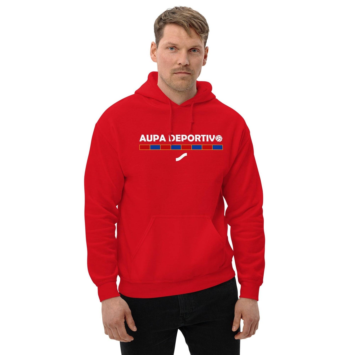 Sudadera capucha roja Eldense equipo fútbol Aupa deportivo azulgrana front