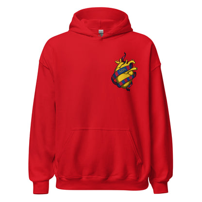 Sudadera capucha roja FC Barcelona equipo fútbol ADN Cor groc front