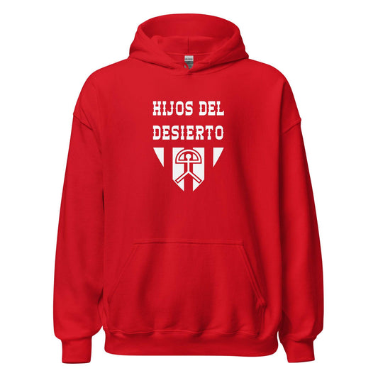 Sudadera capucha roja Almería equipo fútbol Hijos del Desierto índalo front